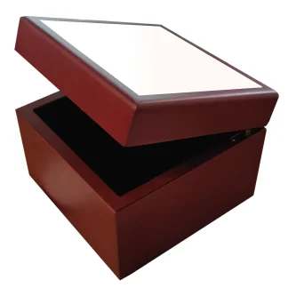 Jewellery Box with Ceramic Tile - Brown - 4in x 4in